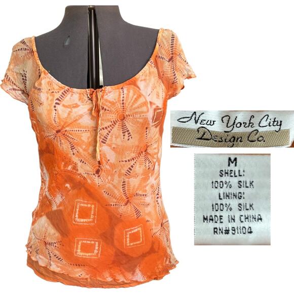 90s New York City Design Co Silk Blouse Orange Size Medium Y2k Groovy Trendy - Picture 1 of 3
